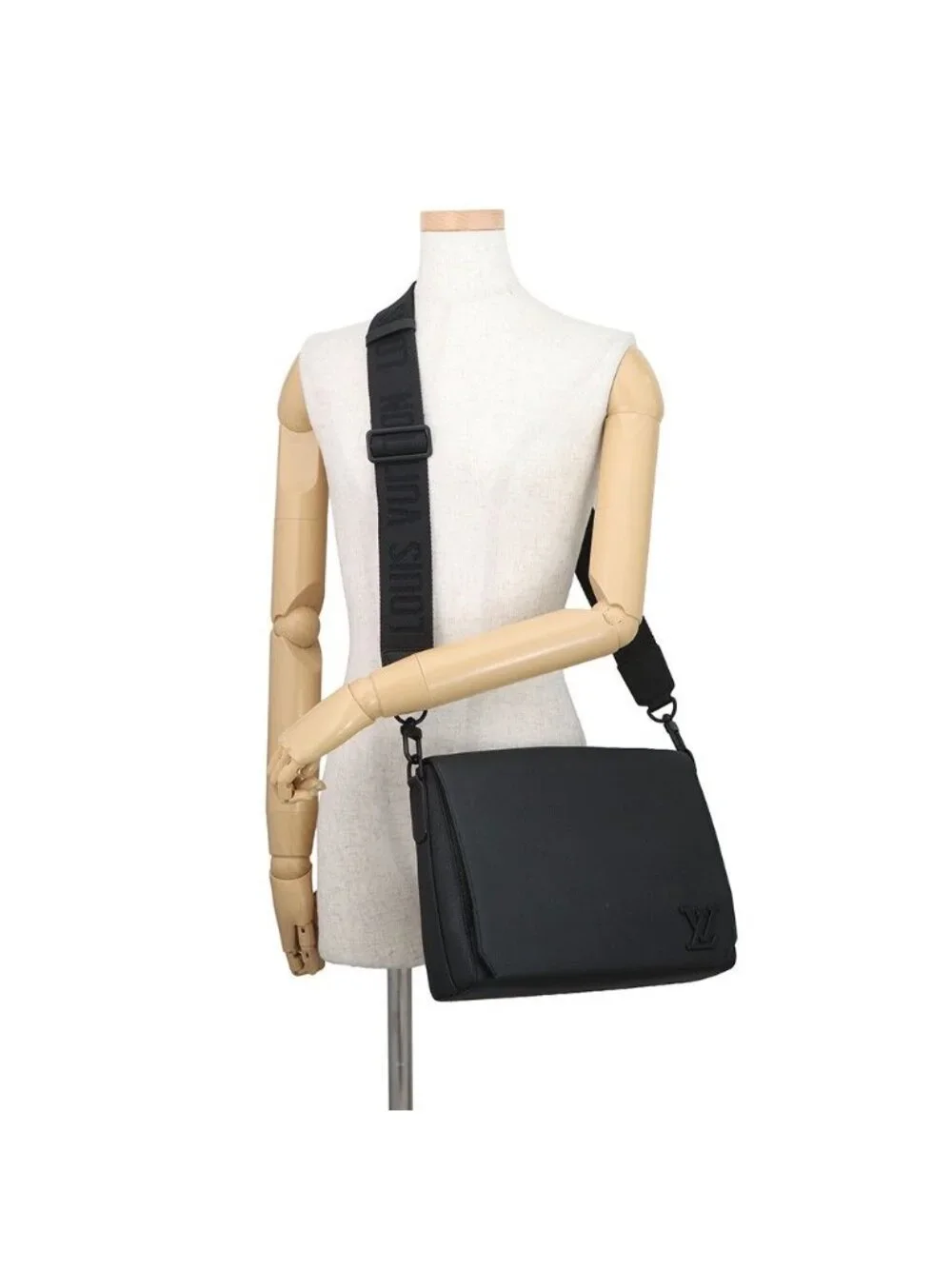 Louis Vuitton Shoulder Bag Gray Leather Takeoff Messenger Black